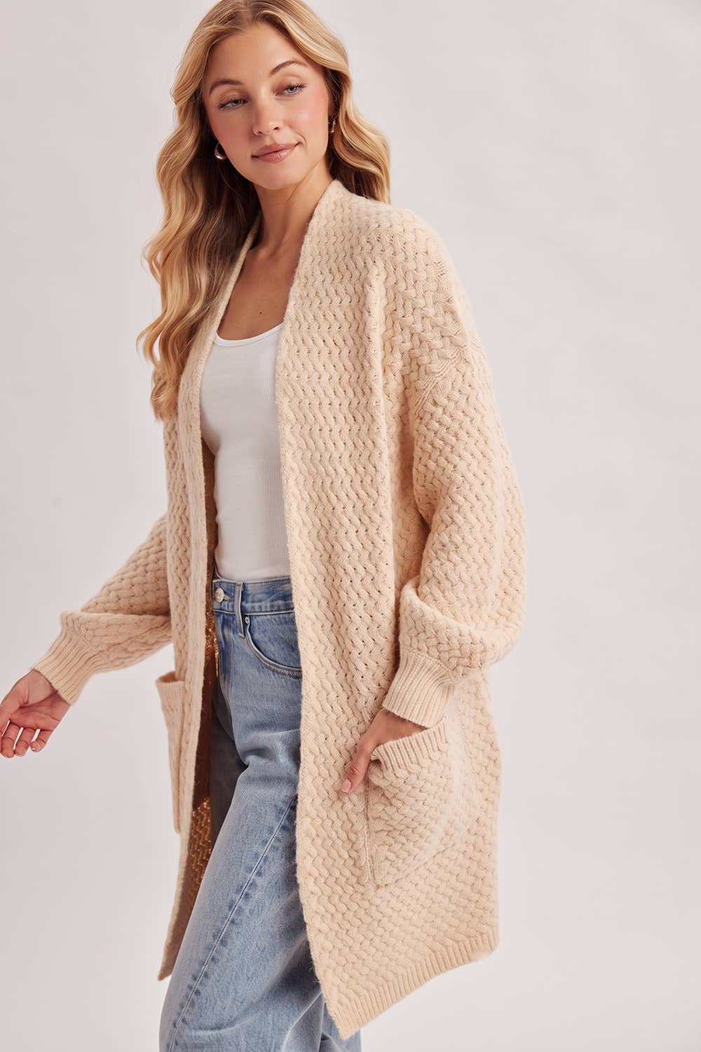 BASKET WEAVE LONGLINE CARDIGAN