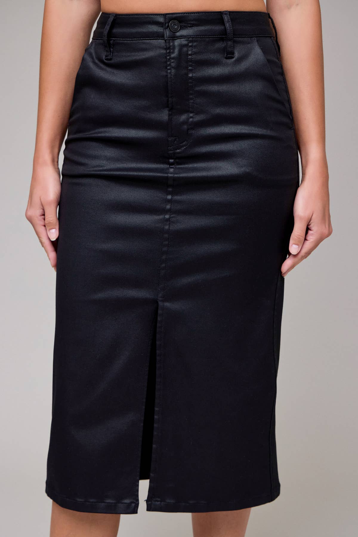 High Rise Front Slit Midi Skirt