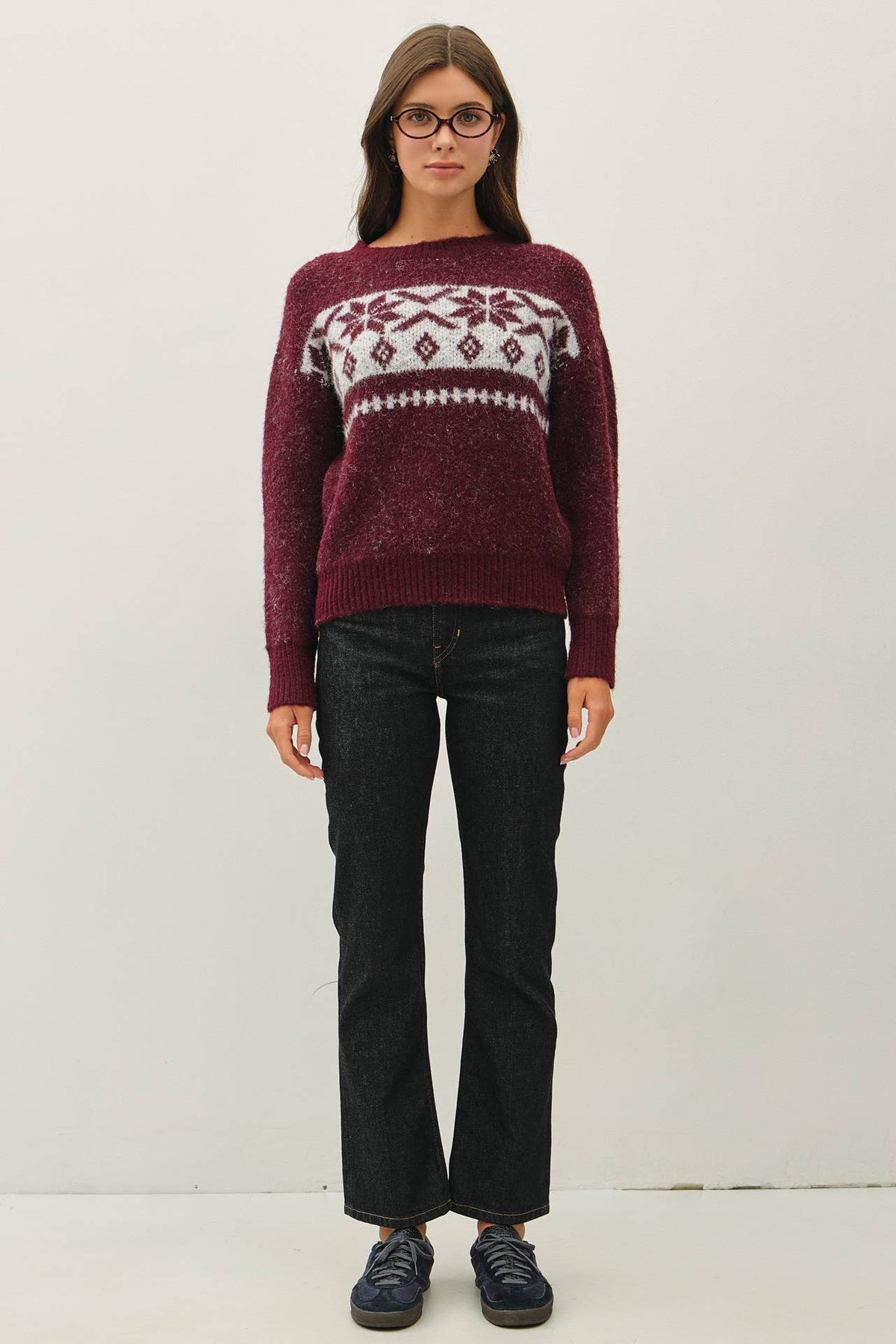 FLORAL FAIR ISLE CREW NECK SWEATER