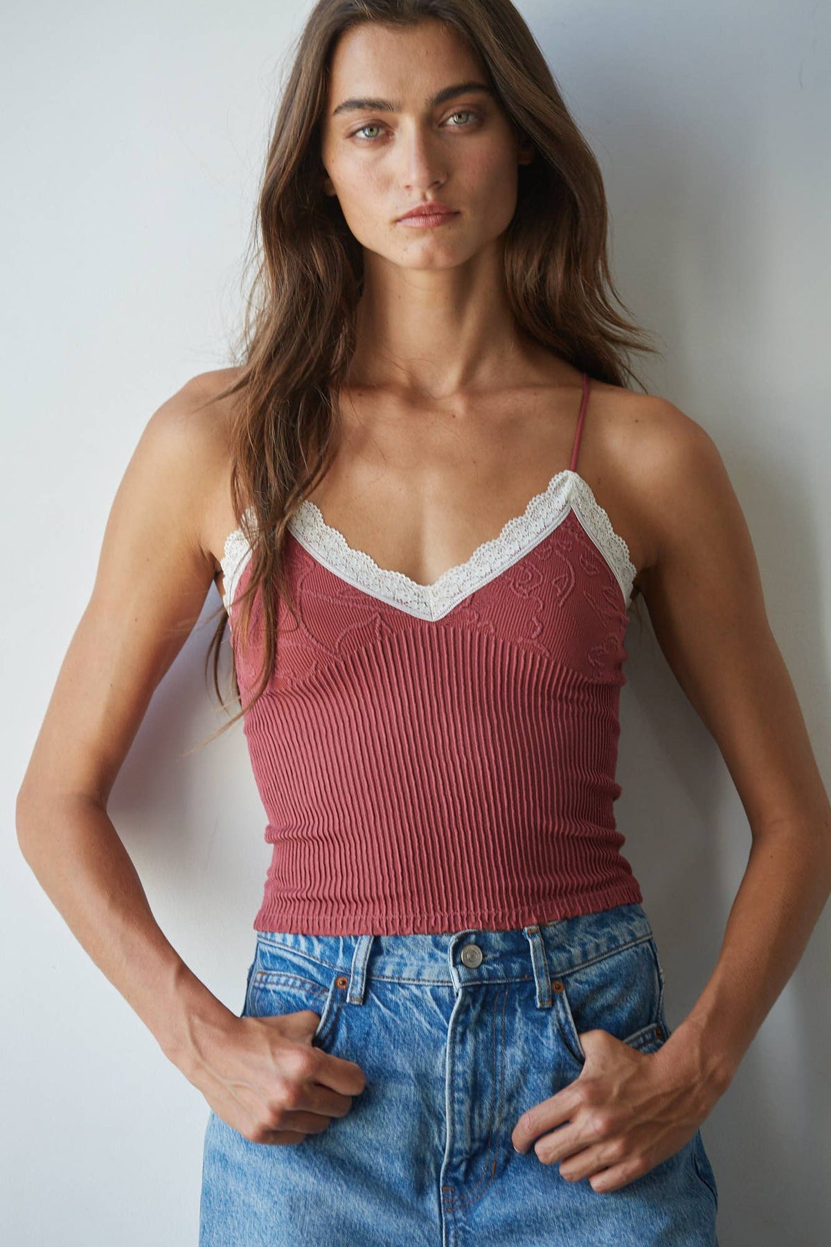 Knit Seamless Ribbed Nylon Spandex Jacquard Top