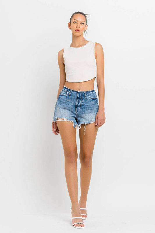 HIGH RISE BANDELSS DISTRESSED SHORTS