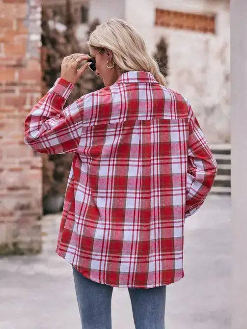 Women’s Caramel Plaid Oversized Flannel Button Down Shirt