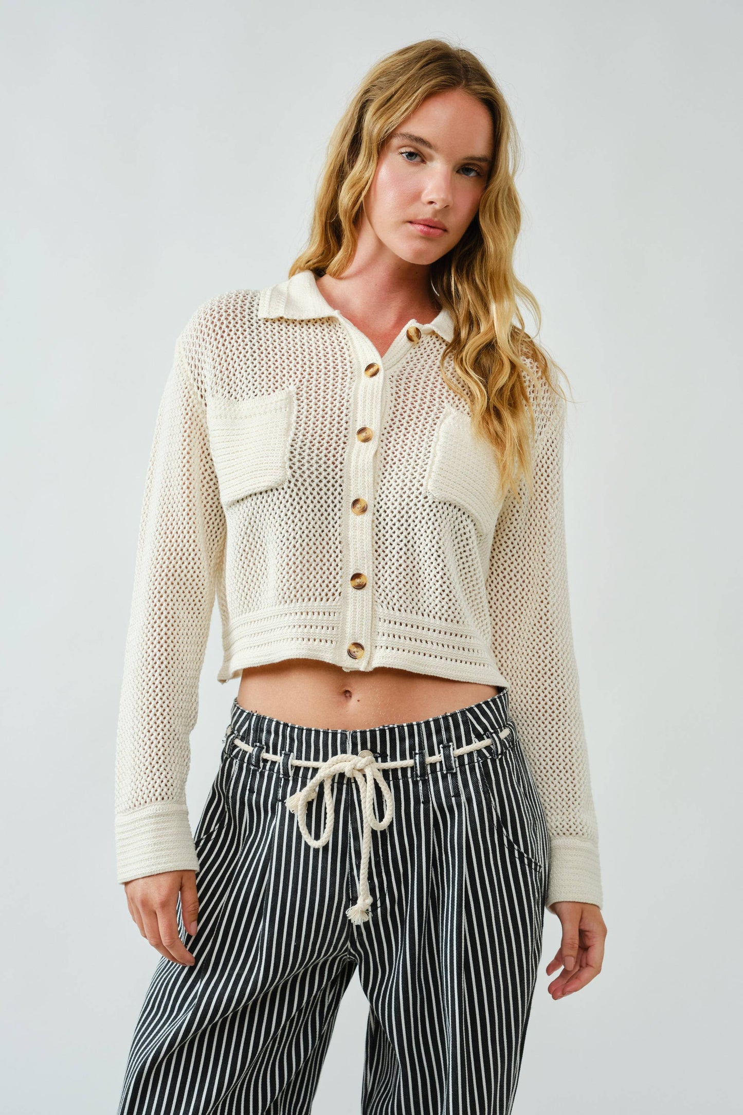 CROCHETED COTTON SWEATER SHIRTS CARDIGAN