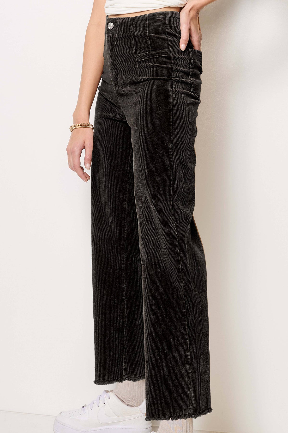 Mineral Washed High Waisted Wide Leg Corduroy Pants