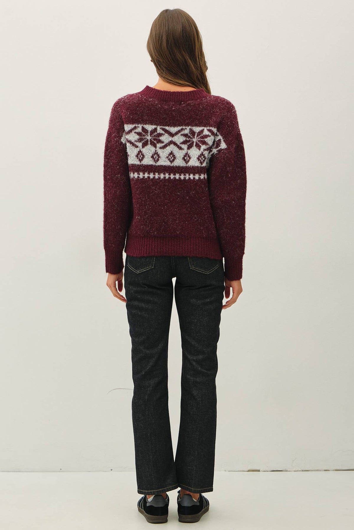 FLORAL FAIR ISLE CREW NECK SWEATER
