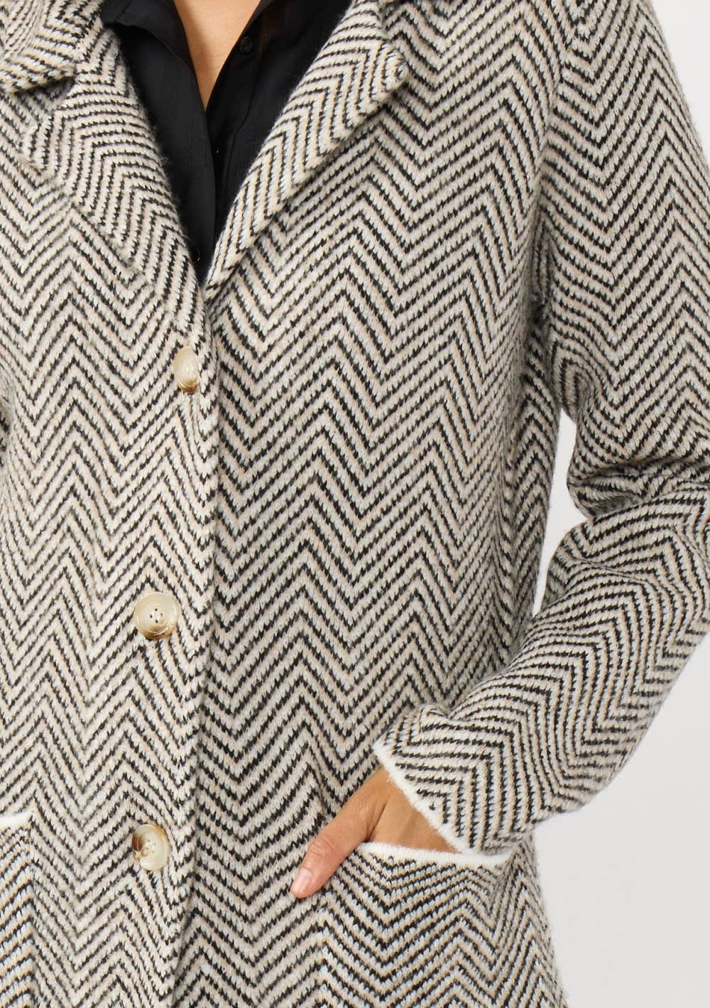 Herringbone Long Sleeve Button Front Coatigan