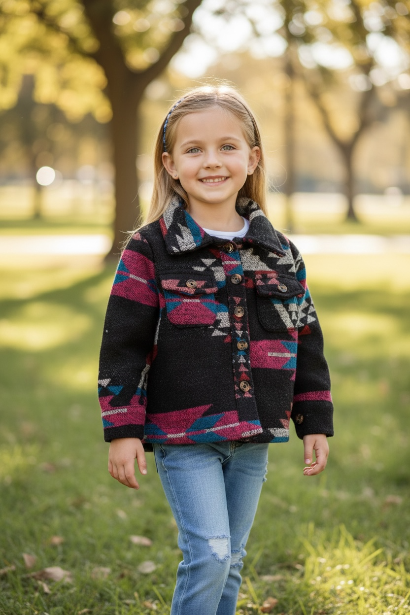 Geometric printed girls shacket