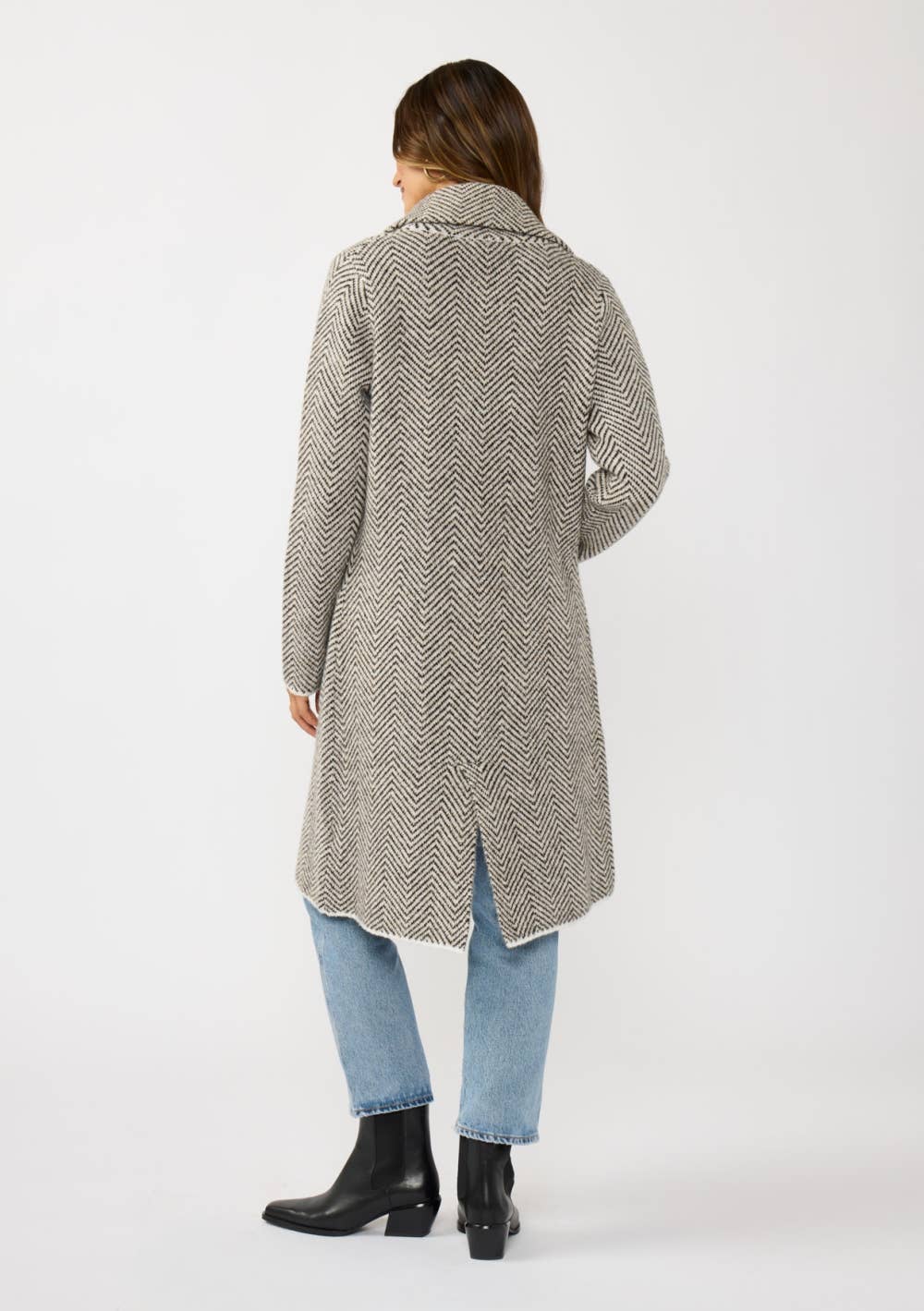 Herringbone Long Sleeve Button Front Coatigan