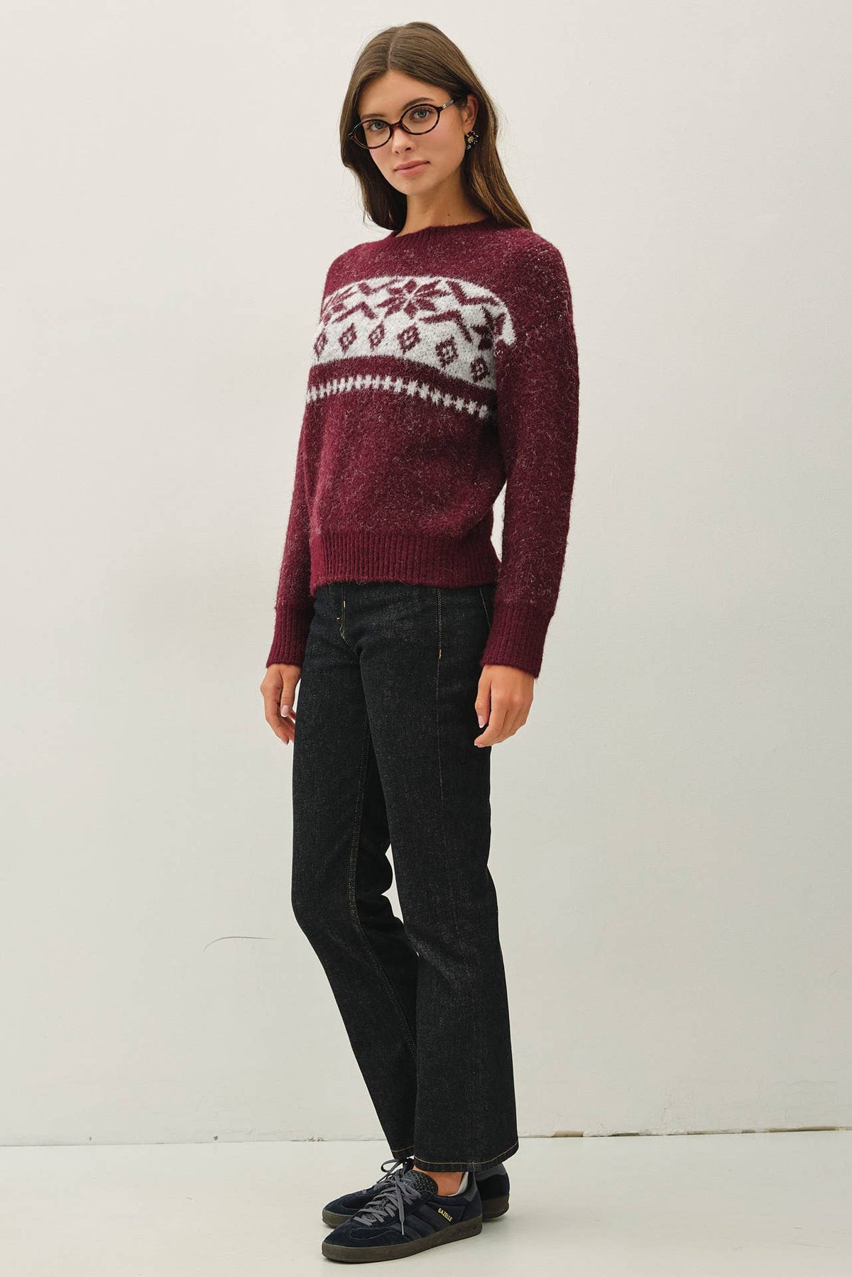 FLORAL FAIR ISLE CREW NECK SWEATER