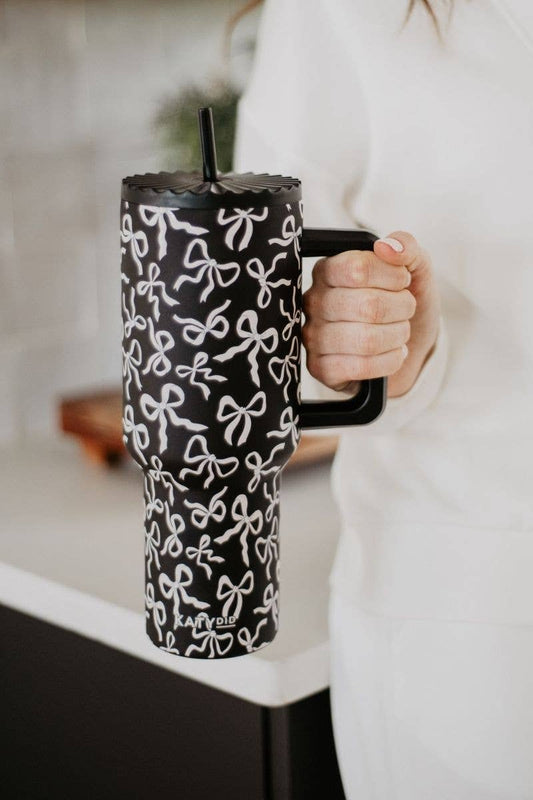 Black & White Bows All Over 38 Oz Drink Tumbler