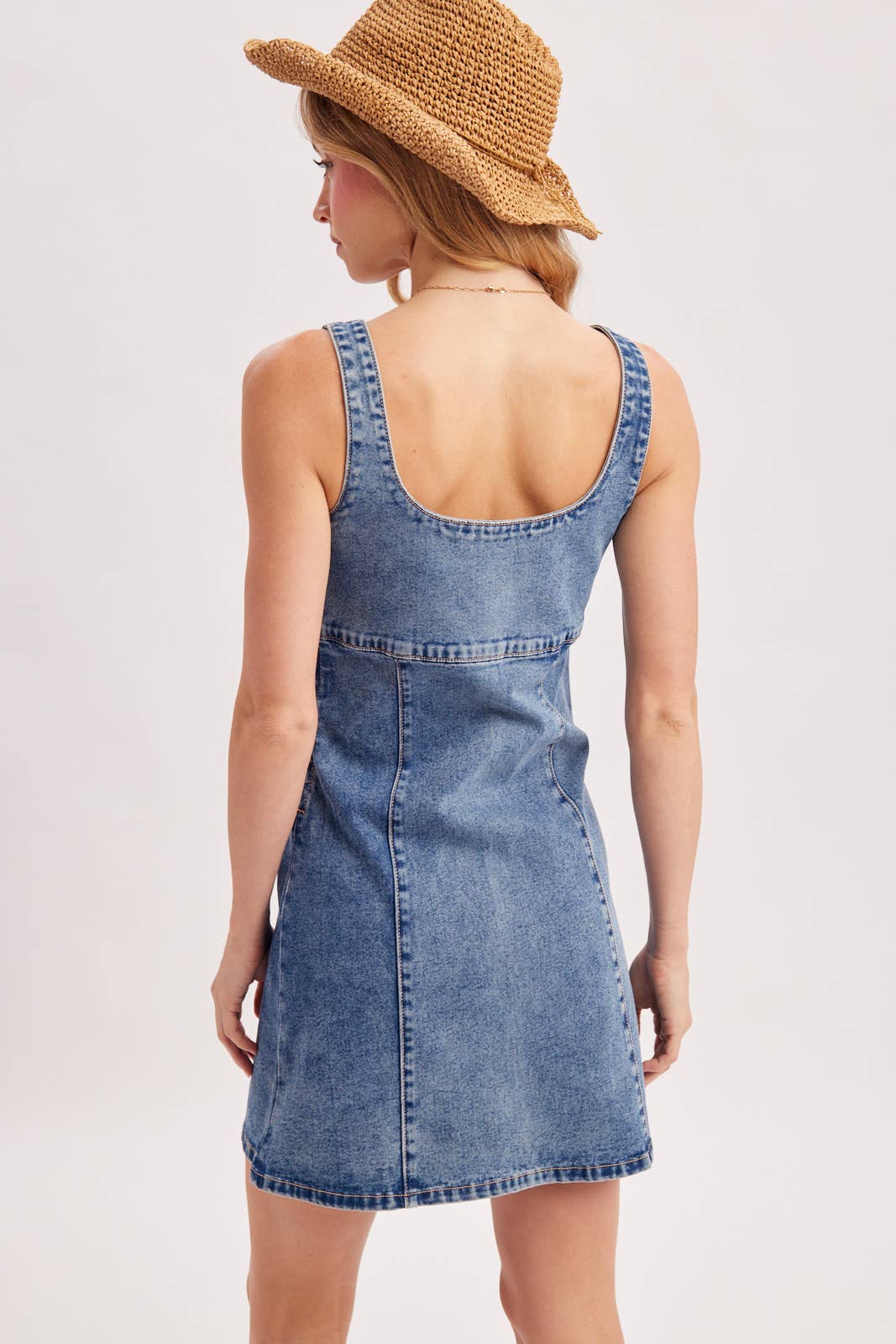 SQUARE NECK DENIM DRESS