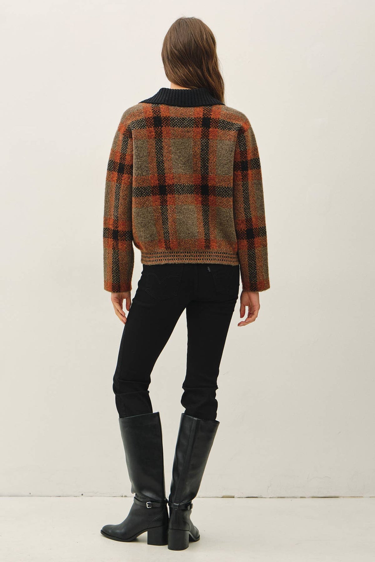 PLAID ZIP UP SWEATER JACKET