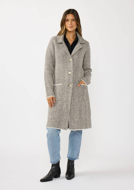 Herringbone Long Sleeve Button Front Coatigan