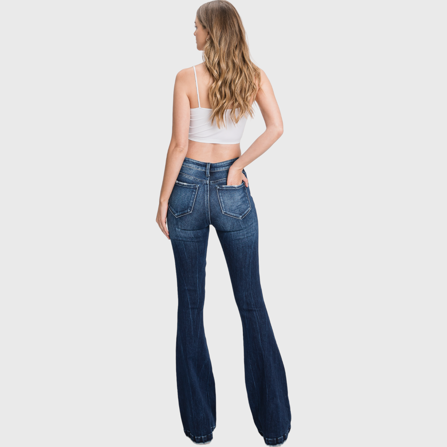 DISTRESSED MID RISE STRETCH FLARE