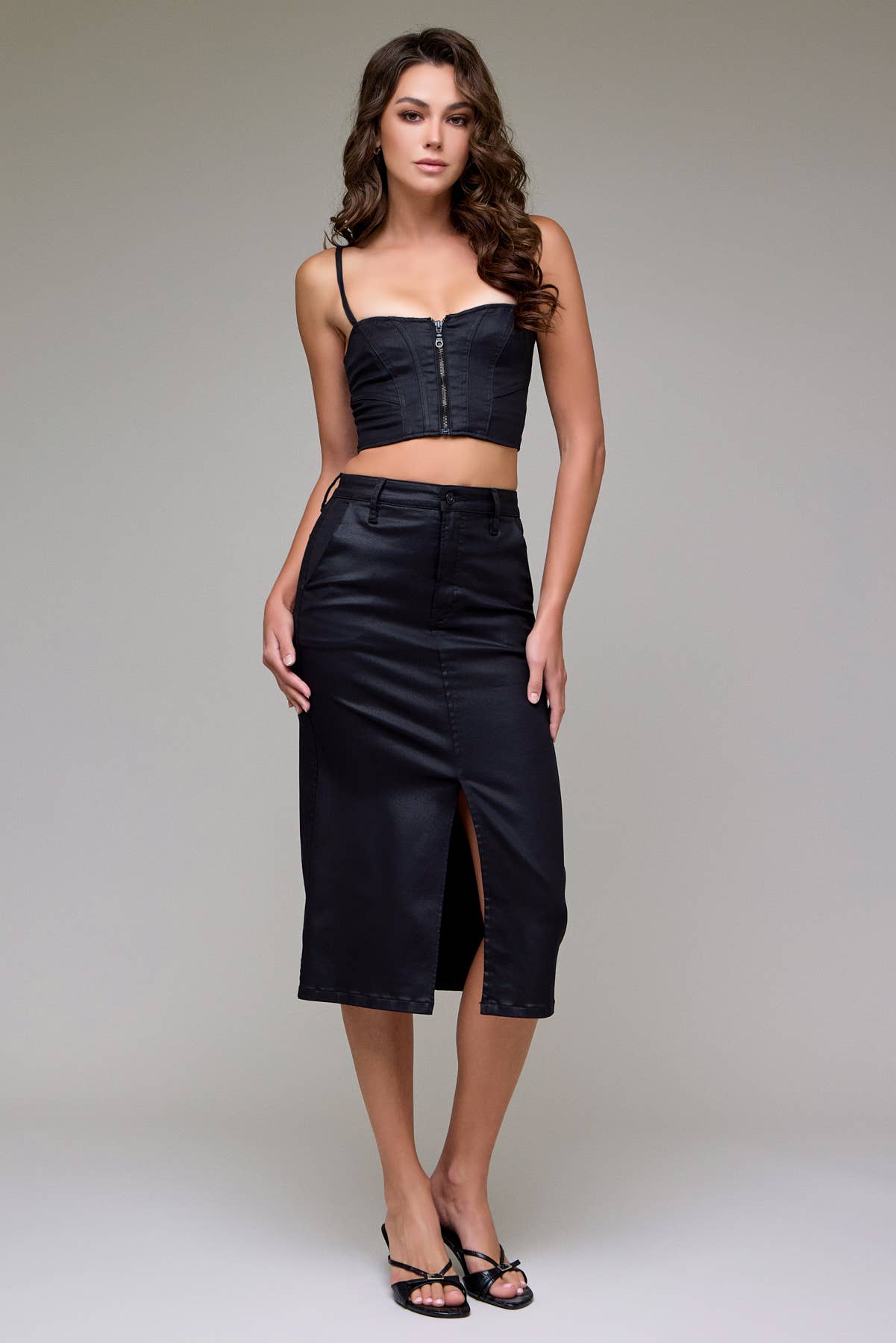 High Rise Front Slit Midi Skirt