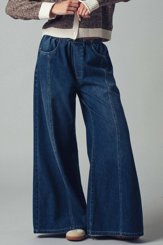 Relaxed Wide Leg Drawstring Western Pants