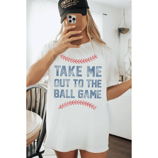 TAKE ME OUT TO THE BALL GAME OVERSIZED MINERAL GRAPHIC TEE