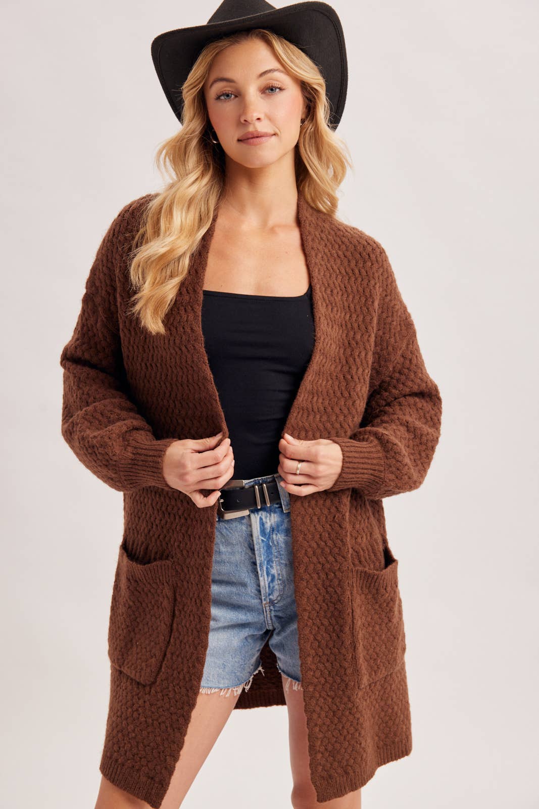 BASKET WEAVE LONGLINE CARDIGAN