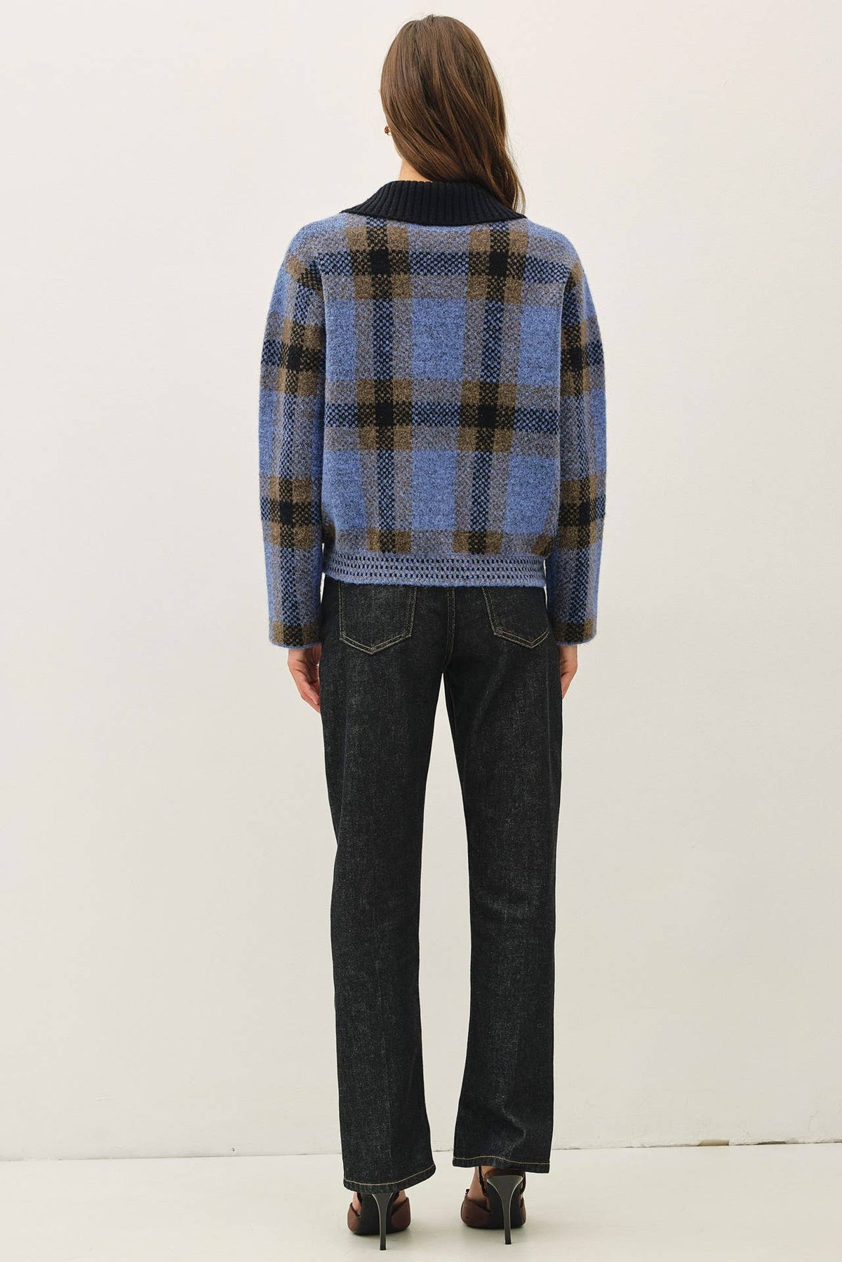 PLAID ZIP UP SWEATER JACKET