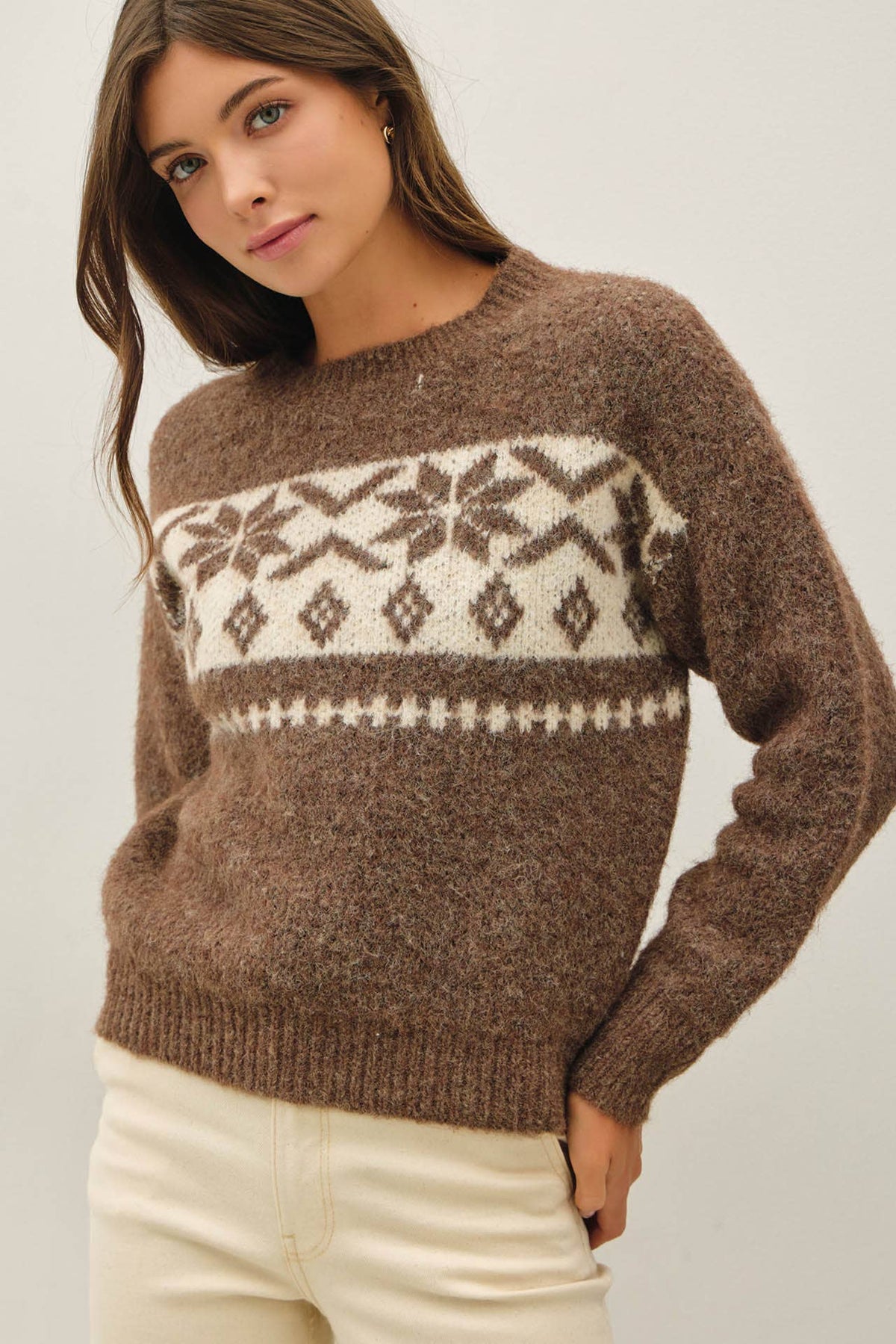 FLORAL FAIR ISLE CREW NECK SWEATER