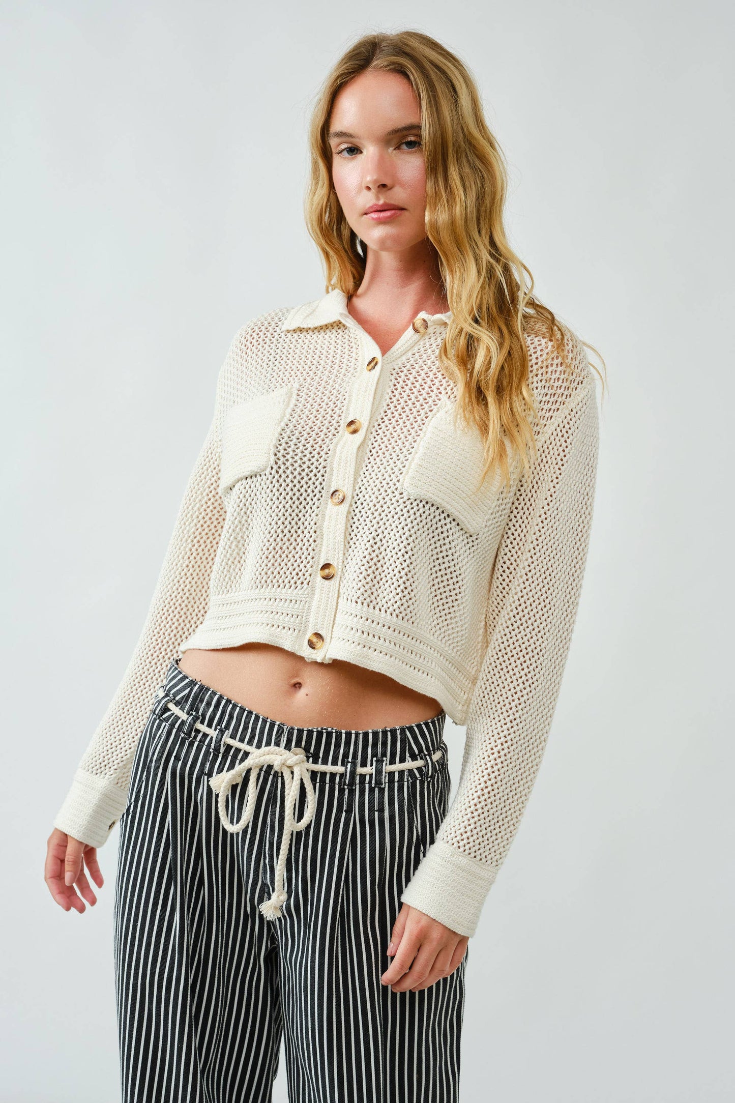 CROCHETED COTTON SWEATER SHIRTS CARDIGAN