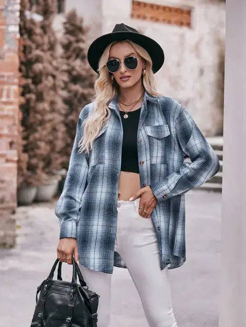 Women’s Caramel Plaid Oversized Flannel Button Down Shirt