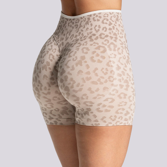 Women's Seamless Contrast Leopard Print Sports Yoga Shorts