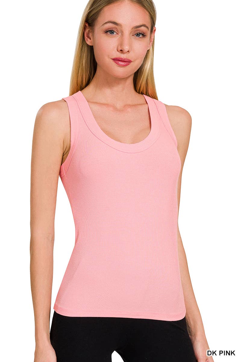 `Ribbed Scoop Neck Tank Top - Zenana