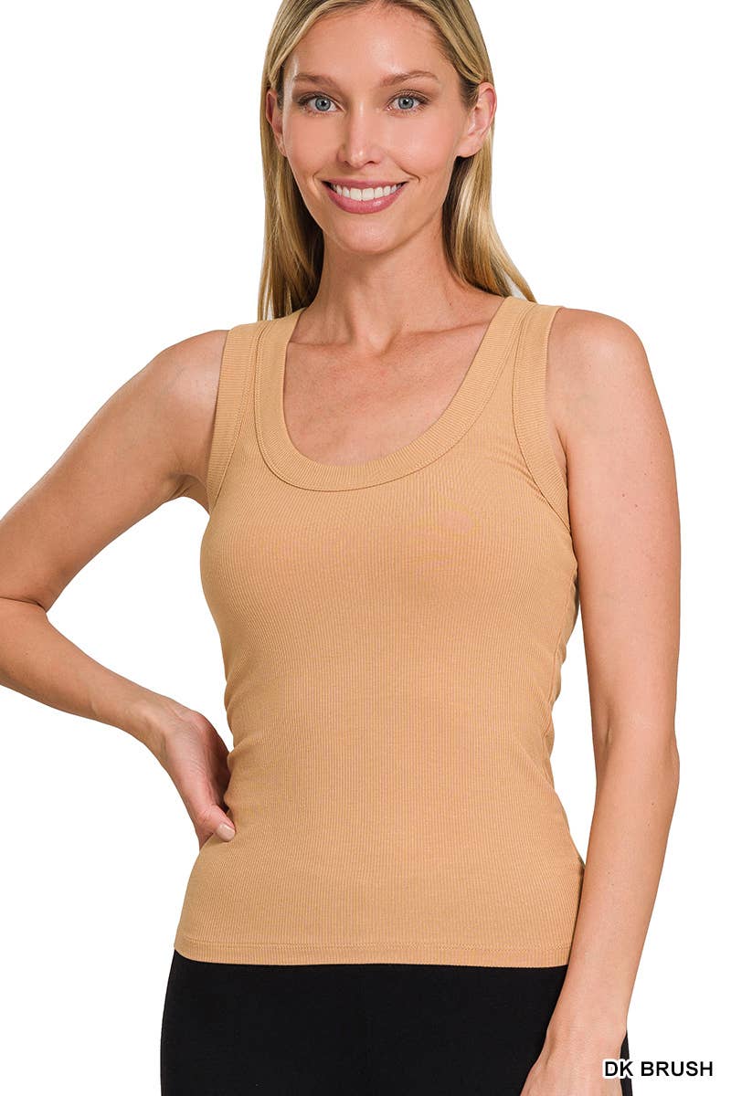 `Ribbed Scoop Neck Tank Top - Zenana