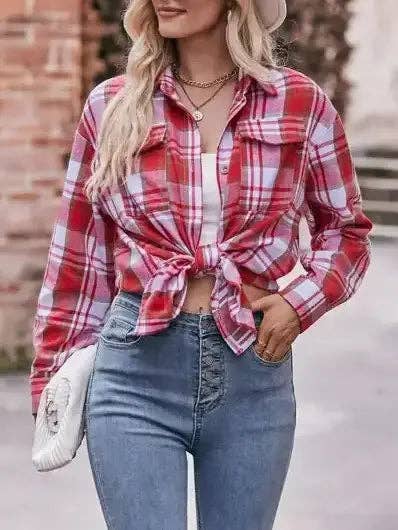 Women’s Caramel Plaid Oversized Flannel Button Down Shirt
