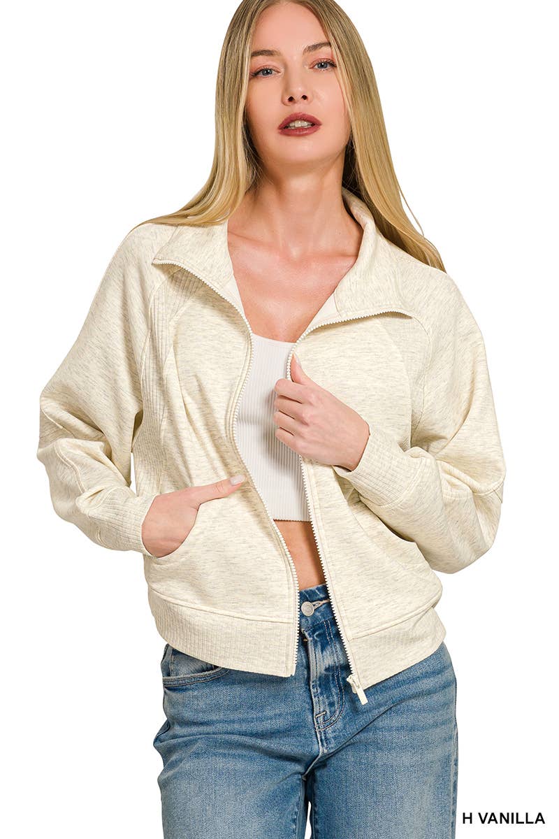 Soft Scuba Full Zip Jacket w/ Pockets SI-26808 Zenana