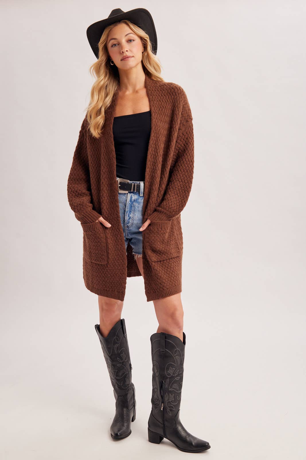 BASKET WEAVE LONGLINE CARDIGAN