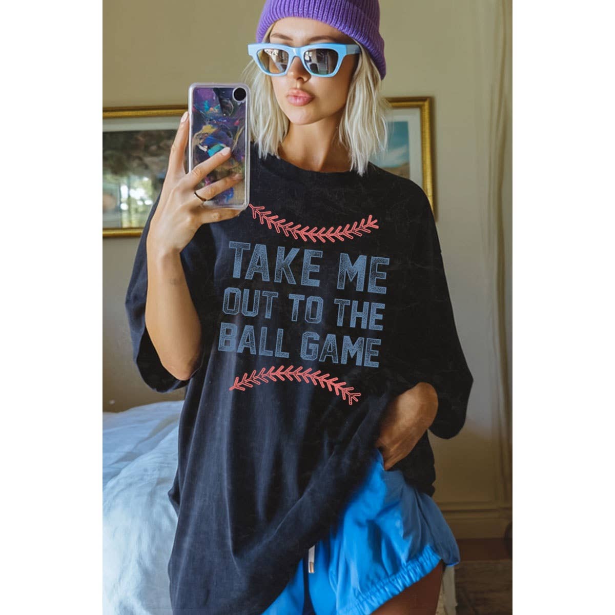 TAKE ME OUT TO THE BALL GAME OVERSIZED MINERAL GRAPHIC TEE