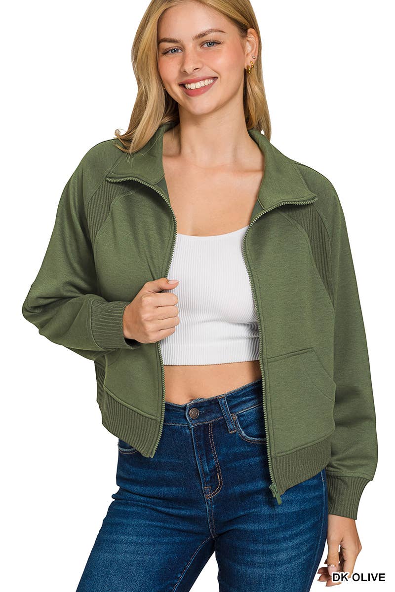 Soft Scuba Full Zip Jacket w/ Pockets SI-26808 Zenana