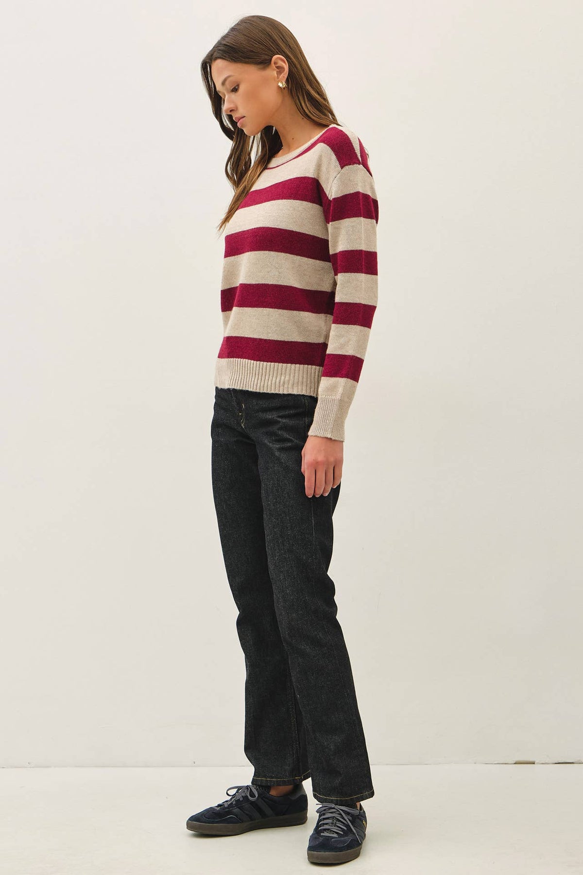 ANGORA BLEND RELAXED FIT WIDE STRIPED SWEATER