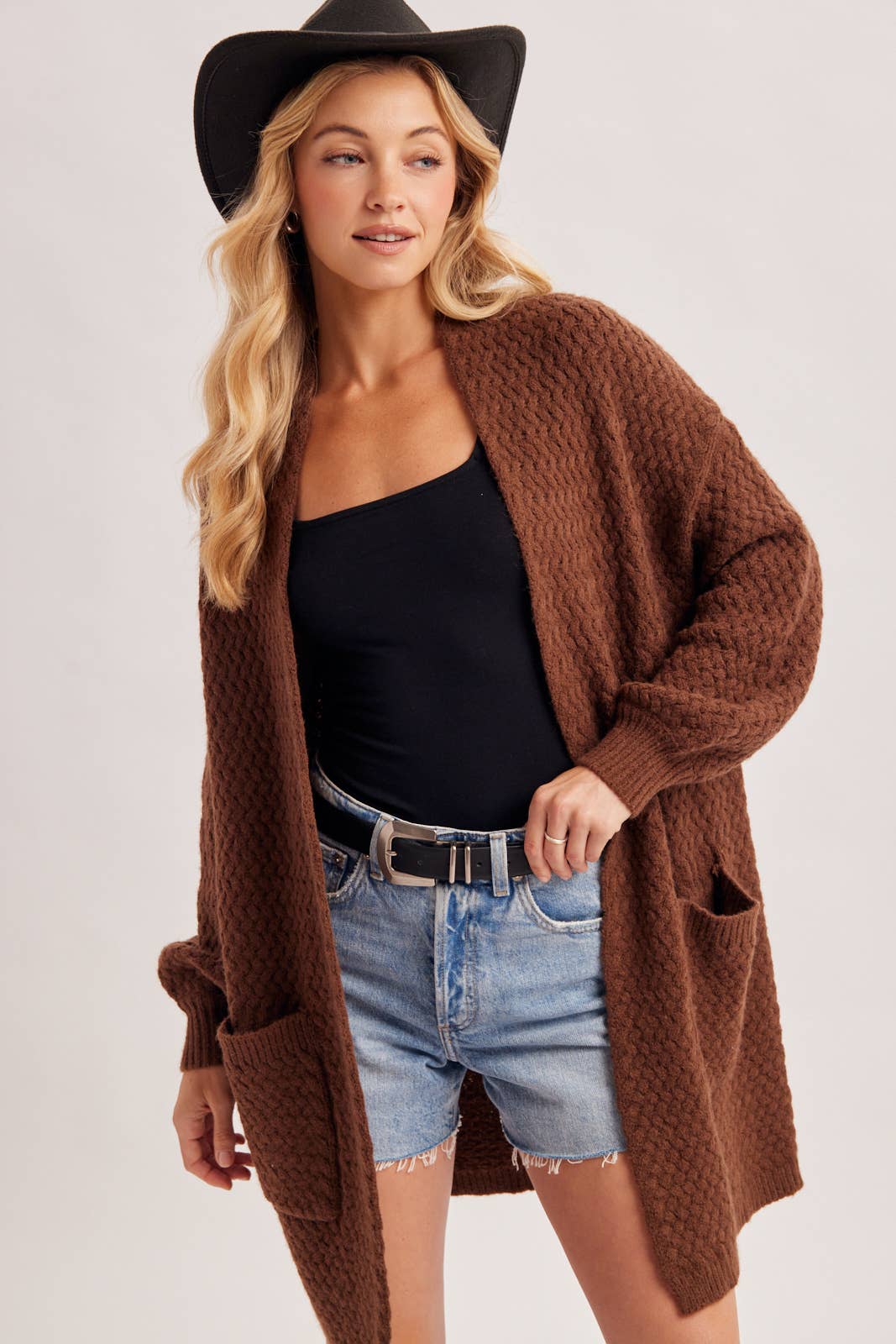 BASKET WEAVE LONGLINE CARDIGAN