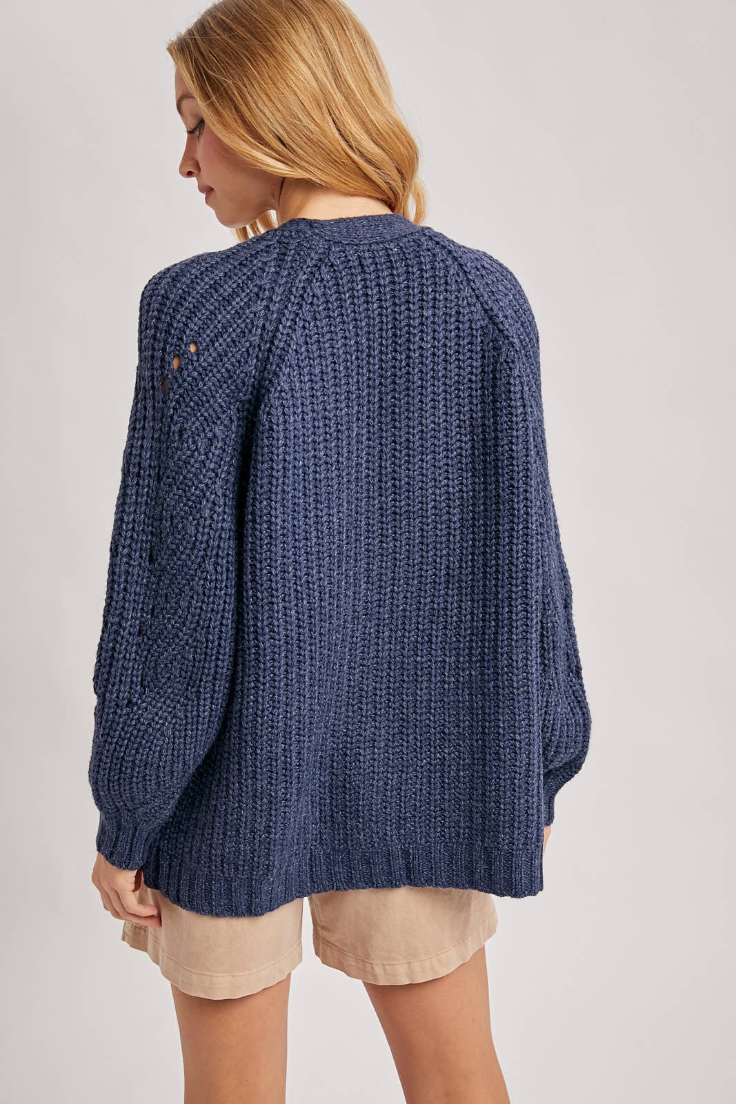 CHUNKY POINTELLE OPEN FRONT CARDIGAN