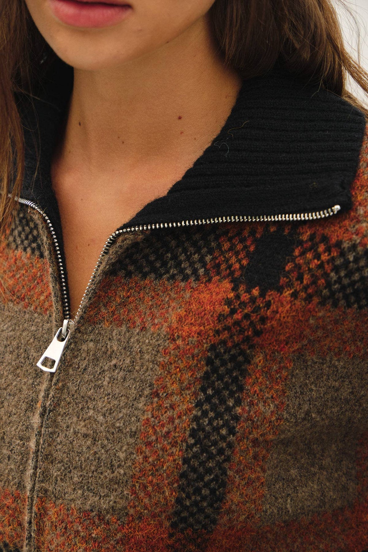 PLAID ZIP UP SWEATER JACKET