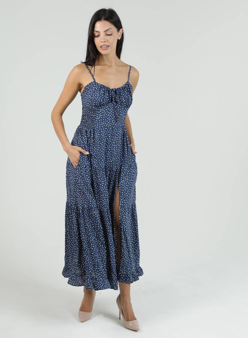 POLKA DOT SIDE SLIT MAXI DRESS