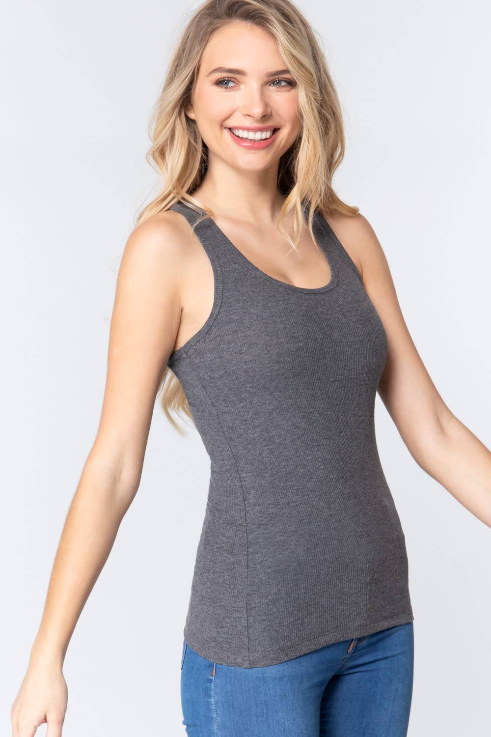 `Cotton/Poly Racerback Rib Tank