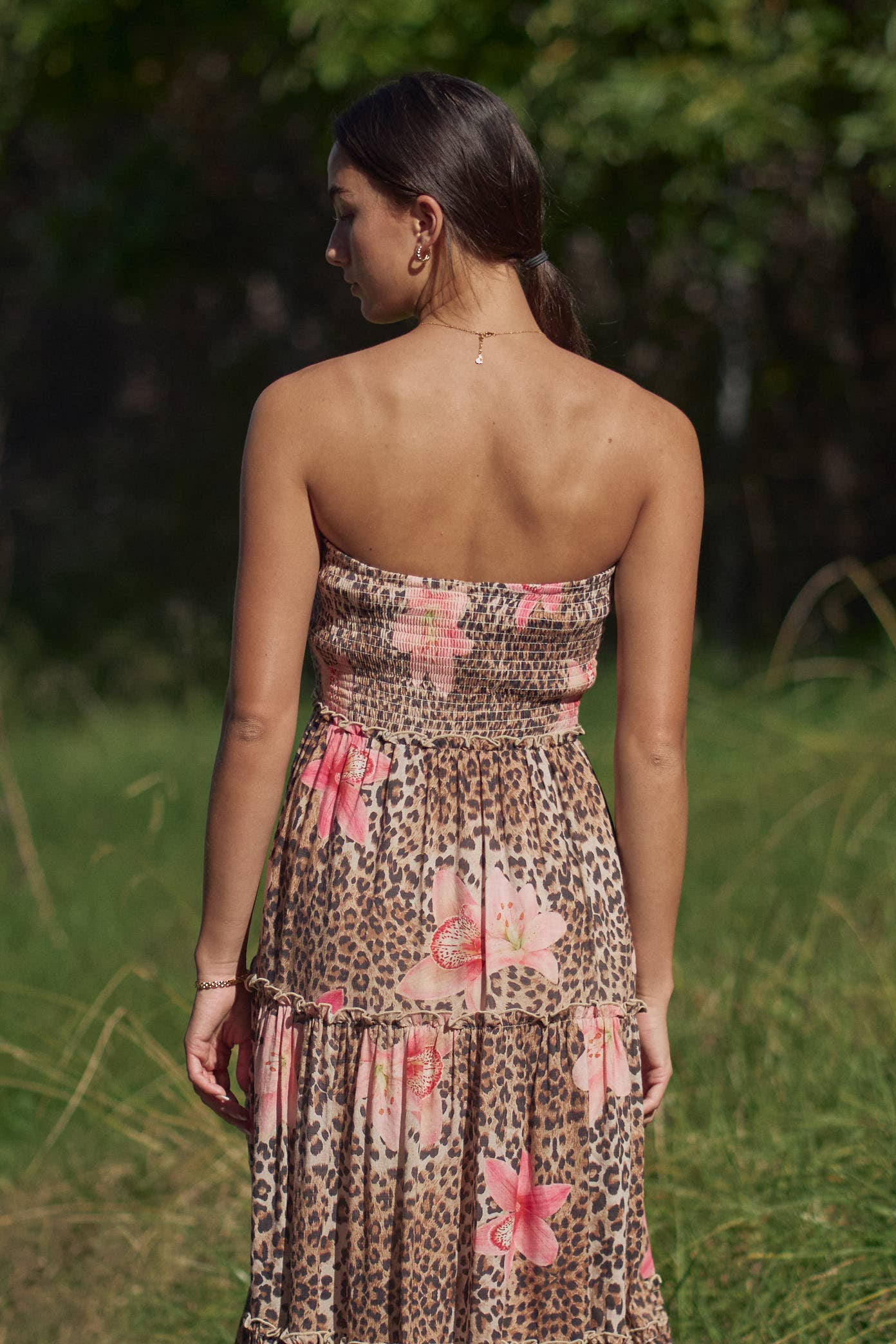 STRAPLESS SMOCKED TIERED MAXI DRESS