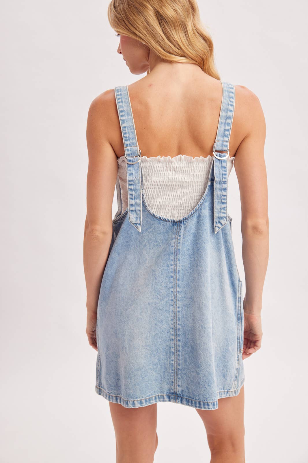 DENIM WASHED OVERALL POCKET DRESS