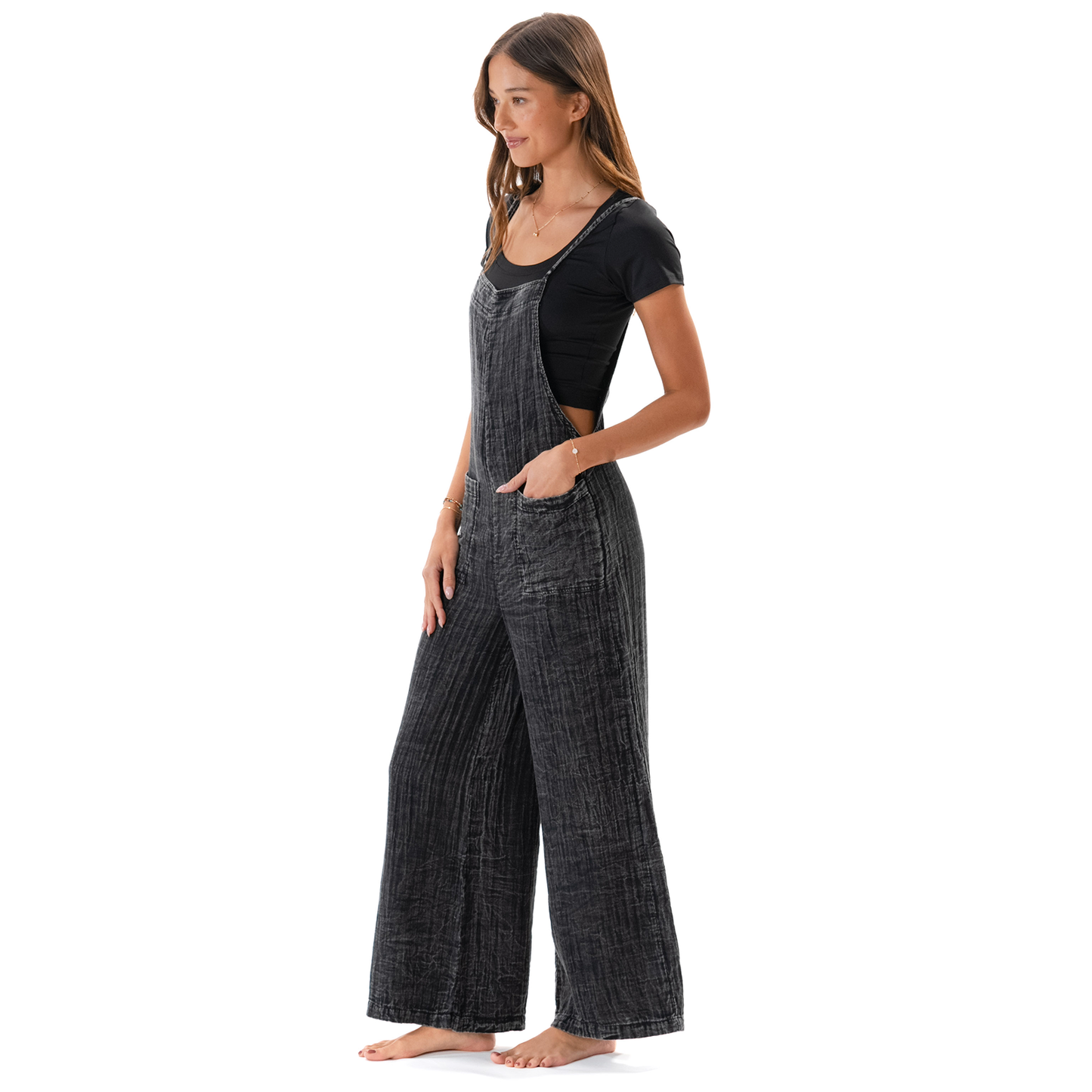 Vintage Black Cotton Nomad Jumpsuit with Adjustable Straps