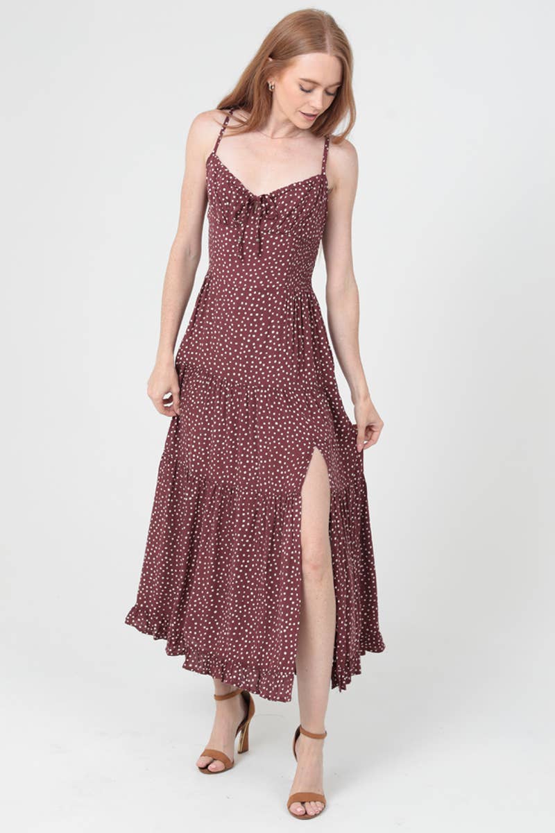 POLKA DOT SIDE SLIT MAXI DRESS